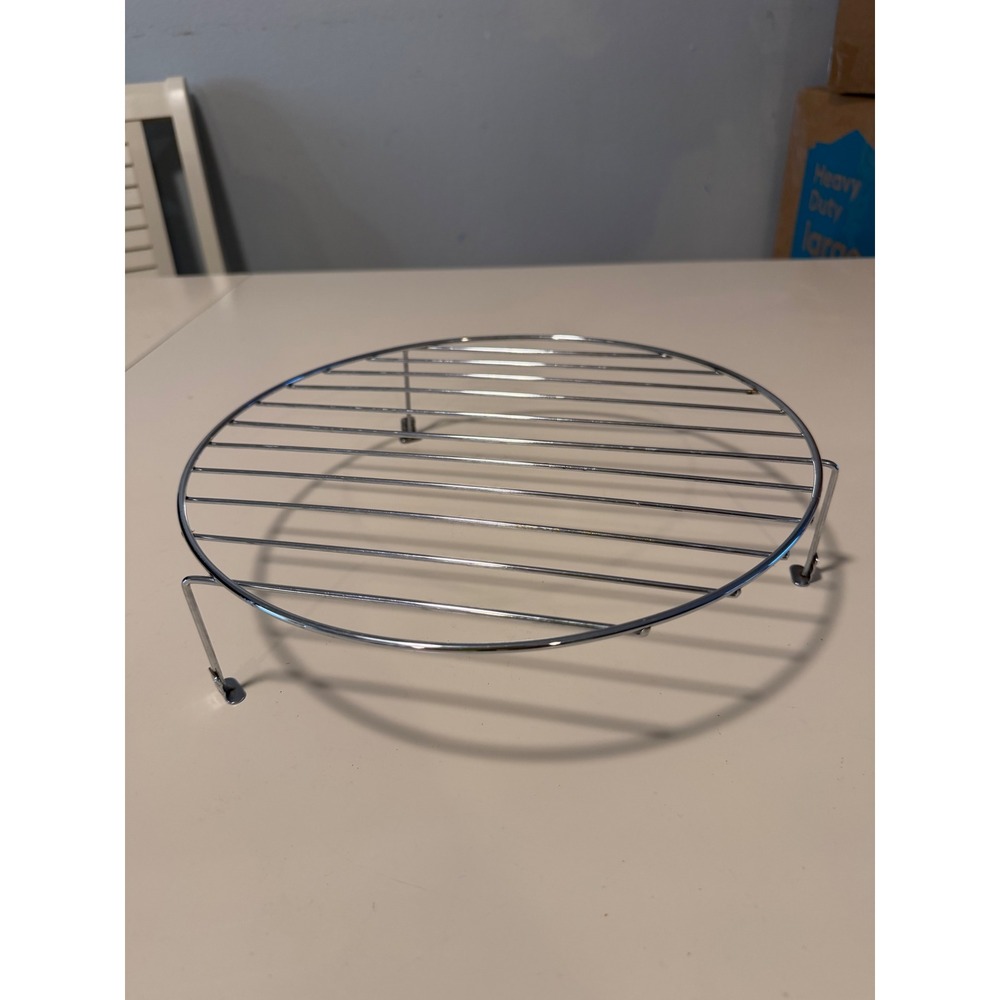 Round Chrome Wire Cooling Rack Steamer Insert with Rubber Feet 11.5 Inch Silver
